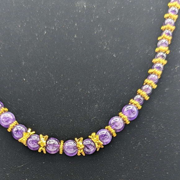 Stauer Genuine Amethyst Beaded Necklace Graduated with Gold Plated Spacers - Picture 5 of 12